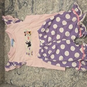 The Smocking Bug Minnie Mouse Pink and Purple Polka Dot Kids Outfit Sz 24